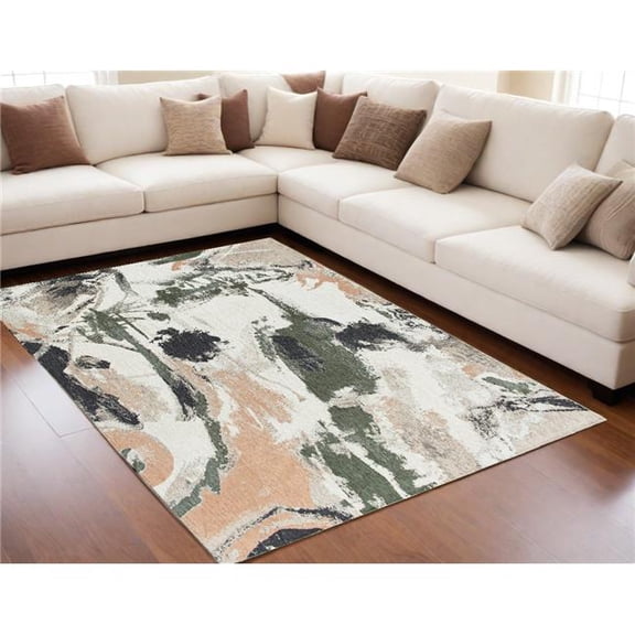 HomeRoots 552056 5 x 7 ft. Gray & Orange Abstract Non Skid Rectangle Machine Woven Area Rug