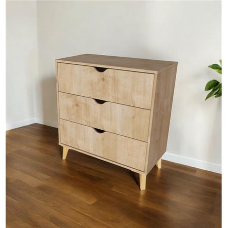 HomeRoots 552259 30 in. Natural Three Drawer Dresser