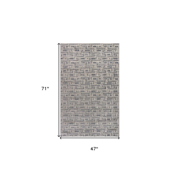 HomeRoots 553150 4 x 6 ft. Blue Geometric Distressed Rectangle Area Rug