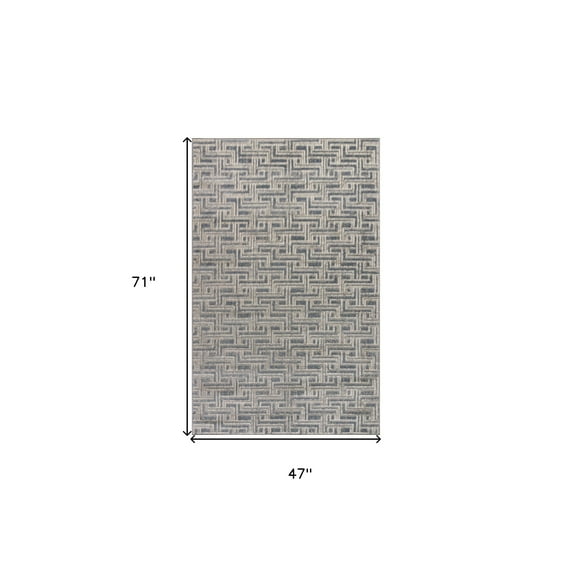 HomeRoots 553150 4 x 6 ft. Blue Geometric Distressed Rectangle Area Rug
