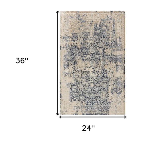 HomeRoots 554359 2 x 3 ft. Blue & Ivory Floral Rectangle Area Rug