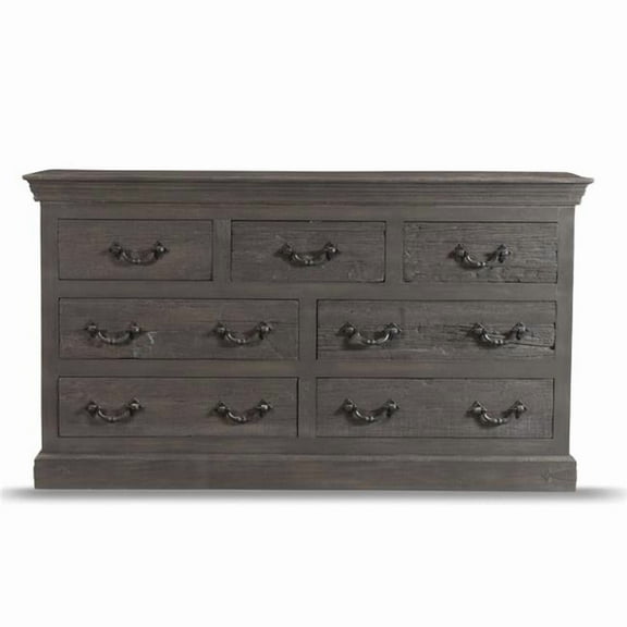 HomeRoots 554674 64 in. Solid & Reclaimed Wood Seven Drawer Double Dresser, Gray Distressed