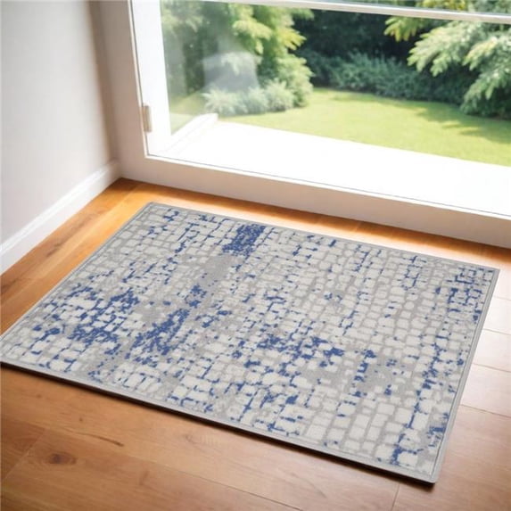 HomeRoots 556165 2 x 3 ft. Ivory Blue & Gray Abstract Area Rug