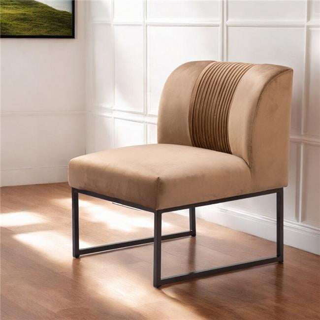 25'' Brown Velvet and Brass Tufted Slipper Chair