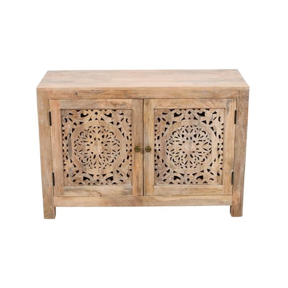 HomeRoots 557028 30 in. Natural Solid Wood Textured Door Accent Cabinet with Two Doors