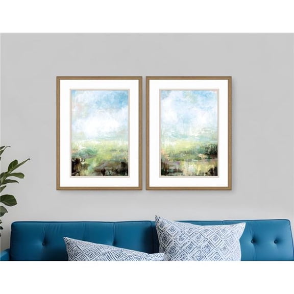 HomeRoots 558343 Emerald Coast Cloudy Sky Gold Framed Wall Art, Set of 2