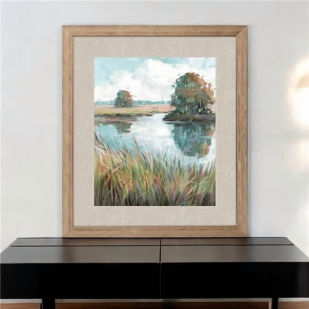 HomeRoots 558345 Riverside View Watercolor Waterscape Distressed Frame Wall Art
