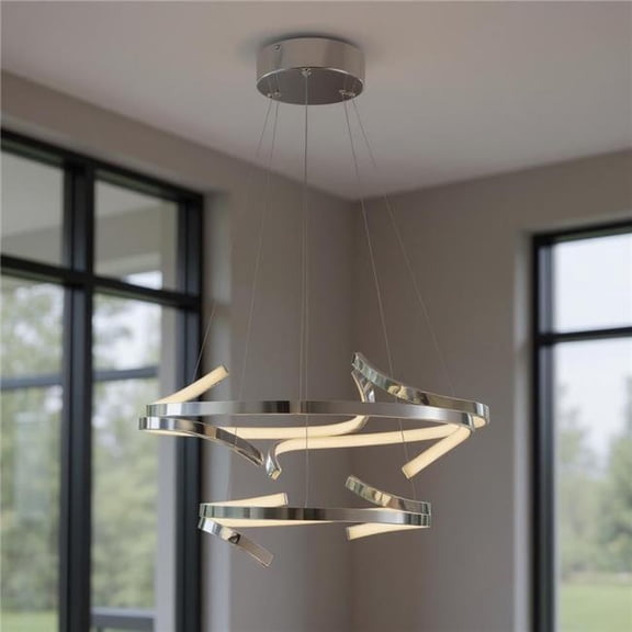 HomeRoots 558600 Silver Two Light Metal LED Dimmable Smart Enabled Chandelier