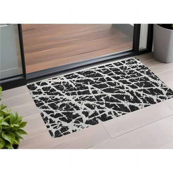 HomeRoots 559235 2 x 3 ft. Black & White Abstract Washable Non Skid Indoor Outdoor Rectangle Machine Woven Area Rug