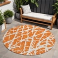 thumbnail image 1 of HomeRoots 559285 8 ft. Round Orange & White Round Abstract Washable Non Skid Indoor Outdoor Machine Woven Area Rug, 1 of 1