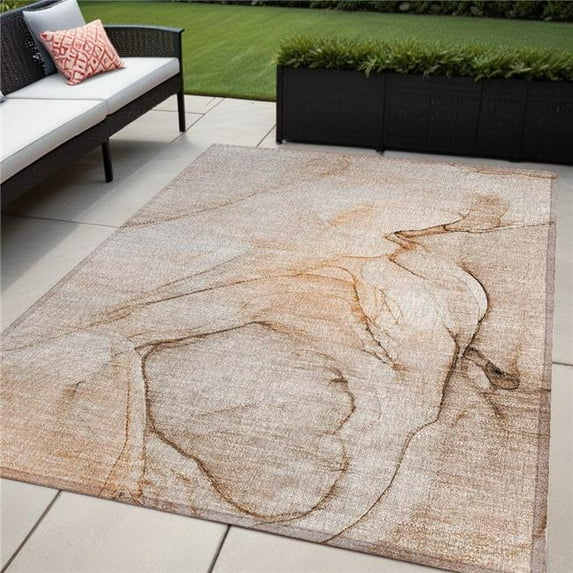 HomeRoots 559392 5 x 8 ft. Gray & Orange Abstract Washable Non Skid Indoor Outdoor Rectangle Machine Woven Area Rug