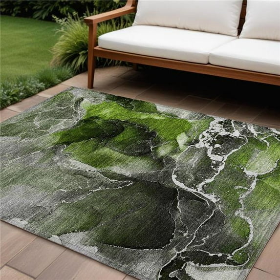 HomeRoots 559457 8 x 10 ft. Green Abstract Washable Non Skid Indoor Outdoor Rectangle Machine Woven Area Rug
