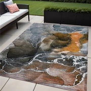 HomeRoots 559464 5 x 8 ft. Orange Abstract Washable Non Skid Indoor Outdoor Rectangle Machine Woven Area Rug