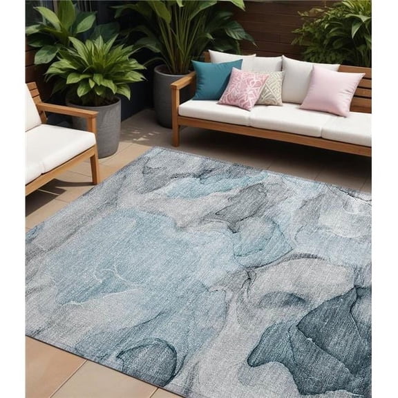 HomeRoots 559538 8 x 10 ft. Teal Abstract Washable Non Skid Indoor Outdoor Rectangle Machine Woven Area Rug