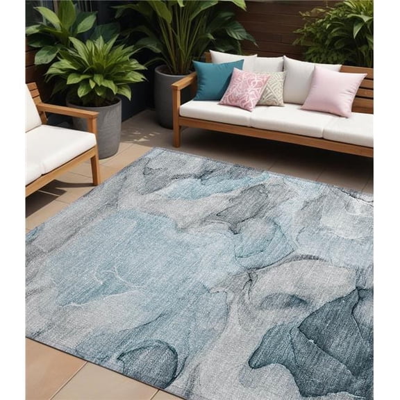 HomeRoots 559540 10 x 14 ft. Teal Abstract Washable Non Skid Indoor Outdoor Rectangle Machine Woven Area Rug