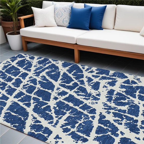 HomeRoots 559638 9 x 12 ft. Blue & White Abstract Washable Non Skid Indoor Outdoor Rectangle Machine Woven Area Rug