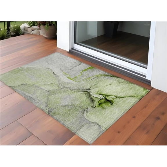HomeRoots 559685 2 x 3 ft. Green Abstract Washable Non Skid Indoor Outdoor Rectangle Machine Woven Area Rug