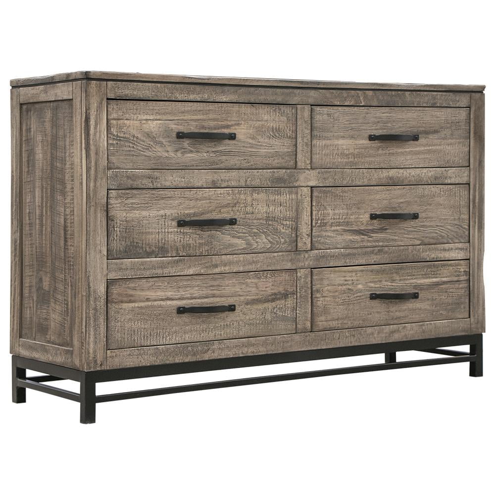 HomeRoots 56" Brown Solid Wood Six Drawer Double Dresser