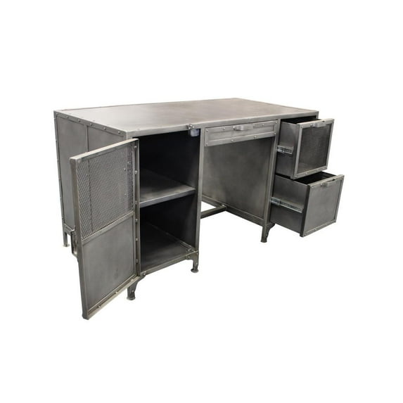 56" Gray Metal Computer Desk With Three Drawers