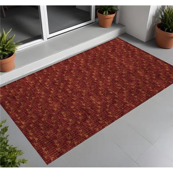 HomeRoots 560067 3 x 5 ft. Burgundy Geometric Washable Non Skid Indoor Outdoor Rectangle Machine Woven Area Rug