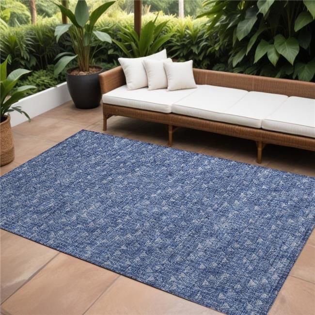 HomeRoots 560109 8 x 10 ft. Navy Blue Geometric Washable Non Skid Indoor Outdoor Rectangle Machine Woven Area Rug