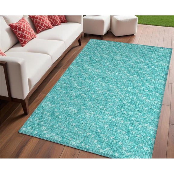 HomeRoots 560134 5 x 8 ft. Turquoise Geometric Washable Non Skid Indoor Outdoor Rectangle Machine Woven Area Rug