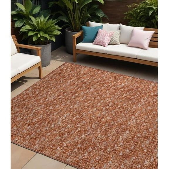 HomeRoots 560147 10 x 14 ft. Terra Cotta Geometric Washable Non Skid Indoor Outdoor Rectangle Machine Woven Area Rug