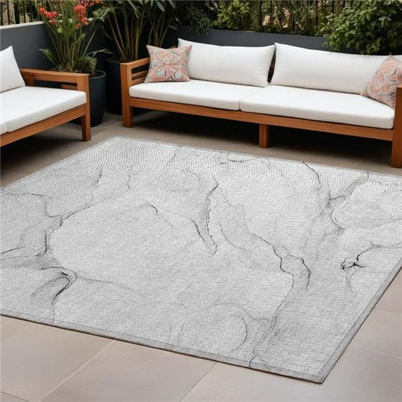 HomeRoots 560163 8 x 10 ft. Gray Abstract Washable Non Skid Indoor Outdoor Rectangle Machine Woven Area Rug