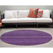 HomeRoots 560704 8 ft. Round Eggplant Round Striped Washable Non Skid Indoor Outdoor Machine Woven Area Rug