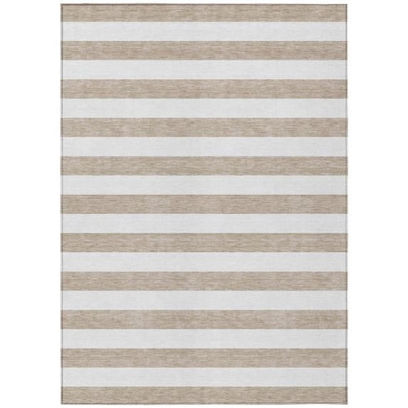 HomeRoots 560954 3 x 5 ft. Taupe & White Striped Washable Non Skid Indoor Outdoor Rectangle Machine Woven Area Rug