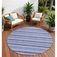 thumbnail image 1 of HomeRoots 561136 8 ft. Round Blue Round Striped Washable Non Skid Indoor Outdoor Machine Woven Area Rug, 1 of 1