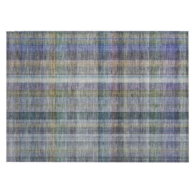 Multicolor Plaid Polyester Rectangle Outdoor Rug, 2'6" x 1'8"