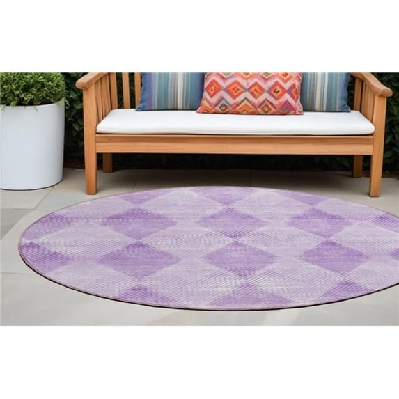 HomeRoots 561773 8 ft. Round Lavender Round Geometric Washable Non Skid Indoor Outdoor Machine Woven Area Rug