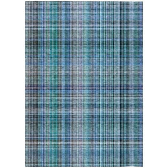 HomeRoots 561934 5 x 8 ft. Teal Plaid Washable Non Skid Indoor Outdoor Rectangle Machine Woven Area Rug