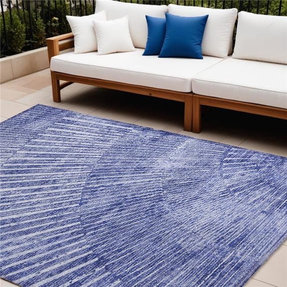 HomeRoots 561981 8 x 10 ft. Navy Blue Abstract Washable Non Skid Indoor Outdoor Rectangle Machine Woven Area Rug