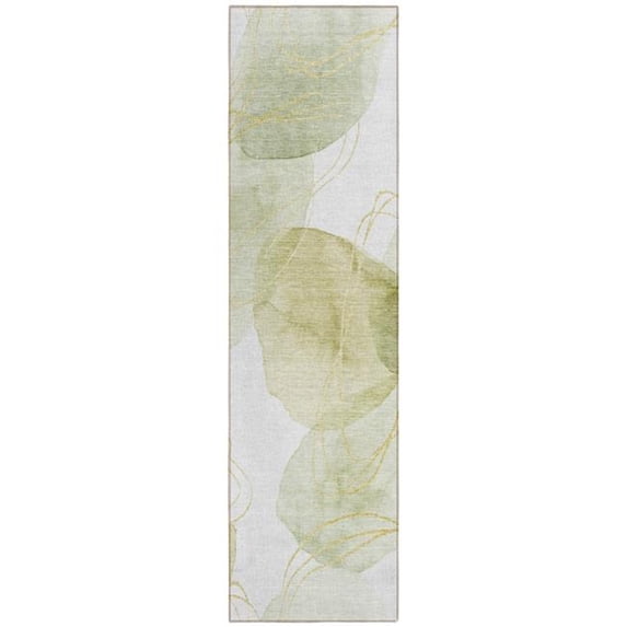 HomeRoots 562102 8 ft. Runner Green & Ivory Abstract Washable Non Skid Indoor Outdoor Runner Machine Woven Rug