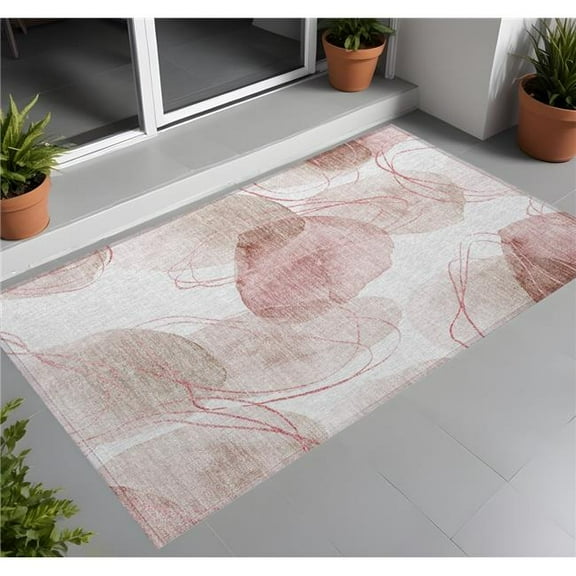 HomeRoots 562119 2 x 3 ft. Merlot & Ivory Abstract Washable Non Skid Indoor Outdoor Rectangle Machine Woven Area Rug