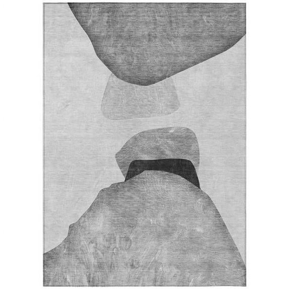 HomeRoots 562188 8 x 10 ft. Gray & Black Abstract Washable Non Skid Indoor Outdoor Rectangle Machine Woven Area Rug