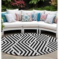 thumbnail image 1 of HomeRoots 562250 8 ft. Round Black & White Round Geometric Washable Non Skid Indoor Outdoor Machine Woven Area Rug, 1 of 1
