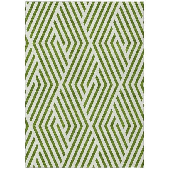 HomeRoots 562342 9 x 12 ft. Lime Green & White Geometric Washable Non Skid Indoor Outdoor Rectangle Machine Woven Area Rug