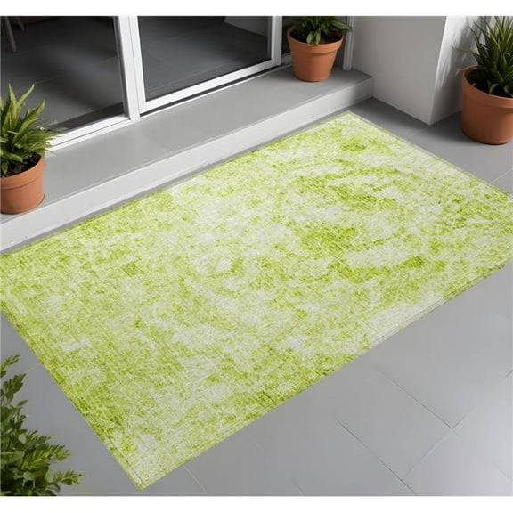 HomeRoots 562641 2 x 3 ft. Lime Green Abstract Washable Non Skid Indoor Outdoor Rectangle Machine Woven Area Rug