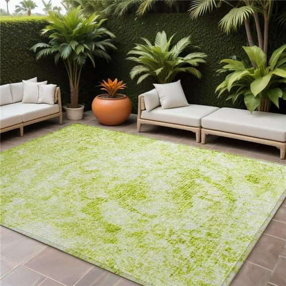 HomeRoots 562647 8 x 10 ft. Lime Green Abstract Washable Non Skid Indoor Outdoor Rectangle Machine Woven Area Rug