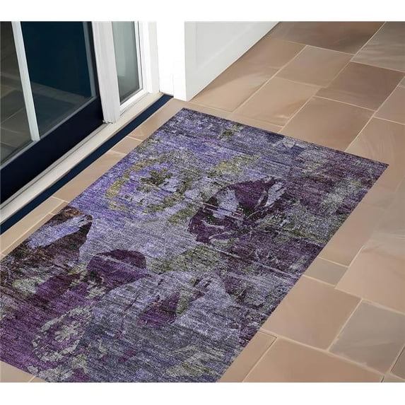 HomeRoots 562779 3 x 5 ft. Purple & Green Floral Washable Non Skid Indoor Outdoor Rectangle Machine Woven Area Rug