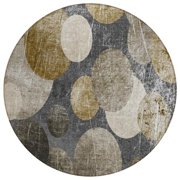 HomeRoots 562913 8 ft. Round Brown Beige & Ivory Round Abstract Washable Non Skid Indoor Outdoor Machine Woven Area Rug