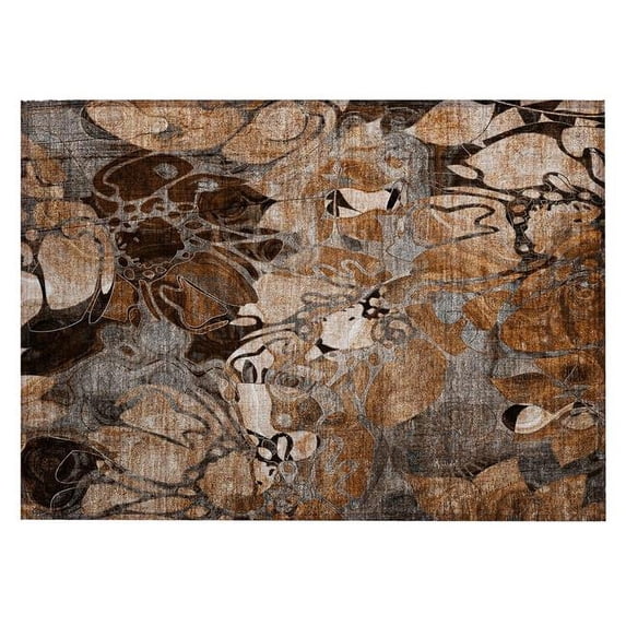 HomeRoots 563052 2 x 3 ft. Chocolate Terracotta & Ivory Floral Washable Non Skid Indoor Outdoor Rectangle Machine Woven Area Rug