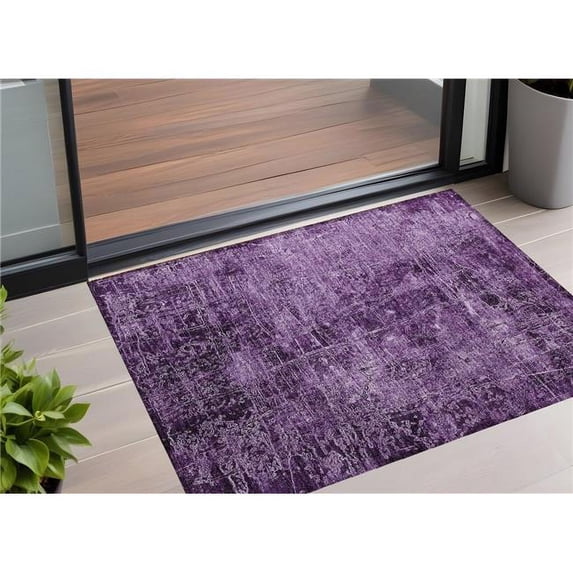 HomeRoots 563145 3 x 5 ft. Purple Abstract Washable Non Skid Indoor Outdoor Rectangle Machine Woven Area Rug
