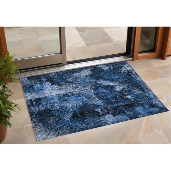 HomeRoots 563178 2 x 3 ft. Navy Blue Floral Washable Non Skid Indoor Outdoor Rectangle Machine Woven Area Rug