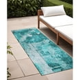 thumbnail image 1 of HomeRoots 563206 8 ft. Runner Teal Floral Washable Non Skid Indoor Outdoor Runner Machine Woven Rug, 1 of 1