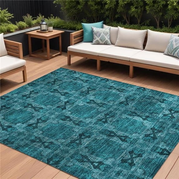 HomeRoots 563482 9 x 12 ft. Teal Floral Medallion Washable Non Skid Indoor Outdoor Rectangle Machine Woven Area Rug