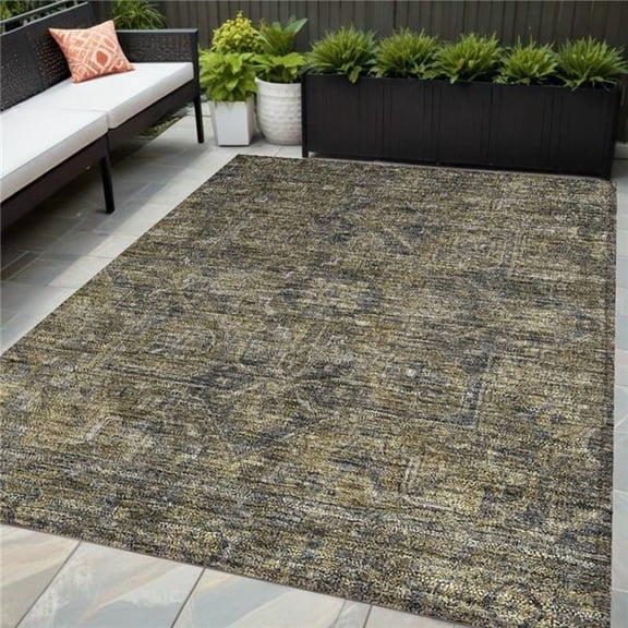 HomeRoots 563803 5 x 8 ft. Dark Moss Green & Gray Oriental Washable Non Skid Indoor Outdoor Rectangle Machine Woven Area Rug